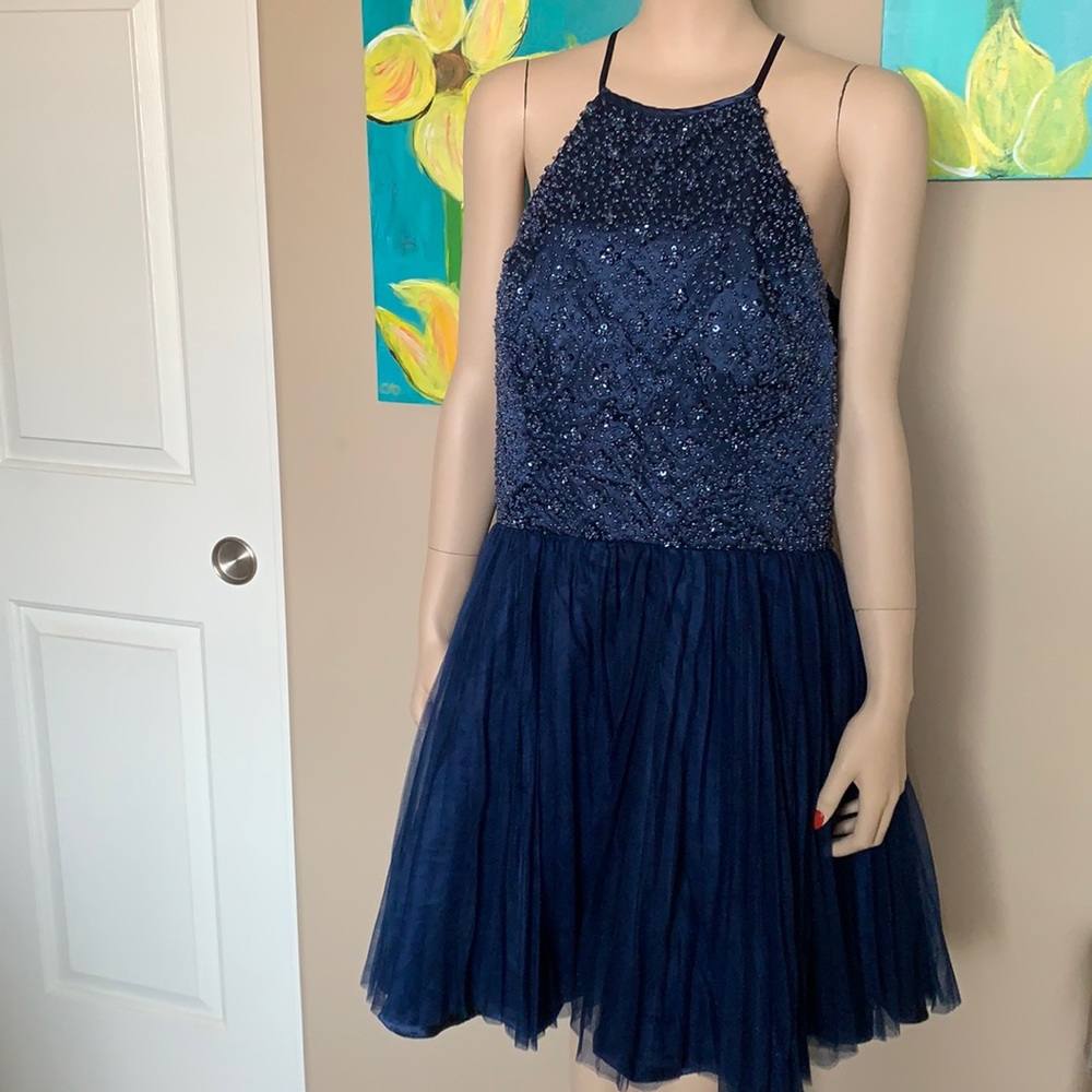 Blue sparkle cocktail dress.